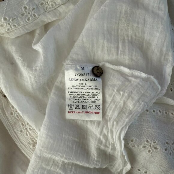 Brave Soul M White Eyelet Embroidered Cutout Tie-Back Button Midi Dress - Picture 8 of 12